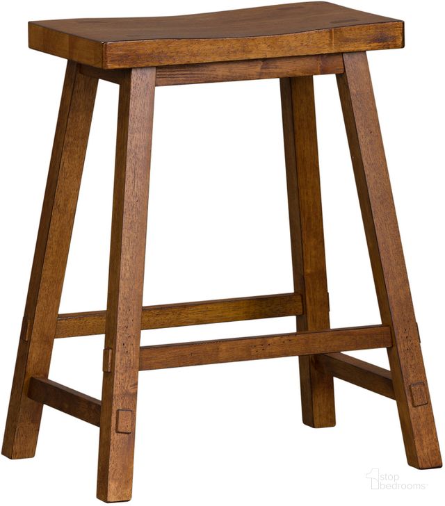The appearance of Creations II Tobacco 24 Inch Sawhorse Barstool designed by Liberty in the country / farmhouse interior design. This brown piece of furniture  was selected by 1StopBedrooms from Creations Collection to add a touch of cosiness and style into your home. Sku: 38-B1824. Material: Wood. Product Type: Barstool. Image1