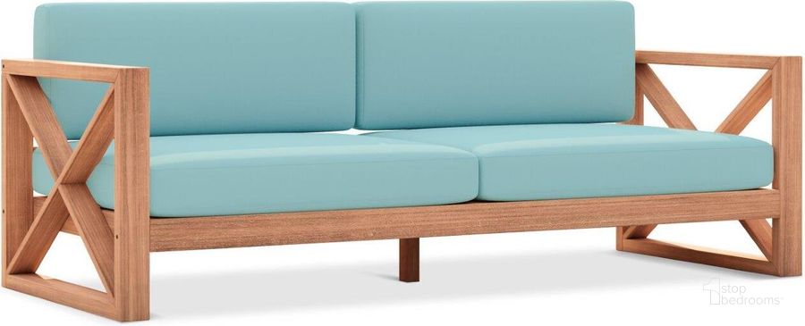 The appearance of Creil Blue Outdoor Sofa 0qb24543847 designed by Furnique in the modern / contemporary interior design. This blue piece of furniture  was selected by 1StopBedrooms from Creil Collection to add a touch of cosiness and style into your home. Sku: 352SeaBlue-S. Material: Wood. Product Type: Outdoor Sofa. Image1