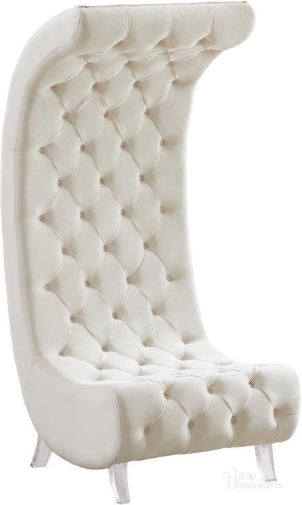 The appearance of Crescent Cream Velvet Accent Chair designed by Meridian in the modern / contemporary interior design. This cream velvet piece of furniture  was selected by 1StopBedrooms from Crescent Collection to add a touch of cosiness and style into your home. Sku: 568Cream-C. Material: Wood. Product Type: Accent Chair. Image1