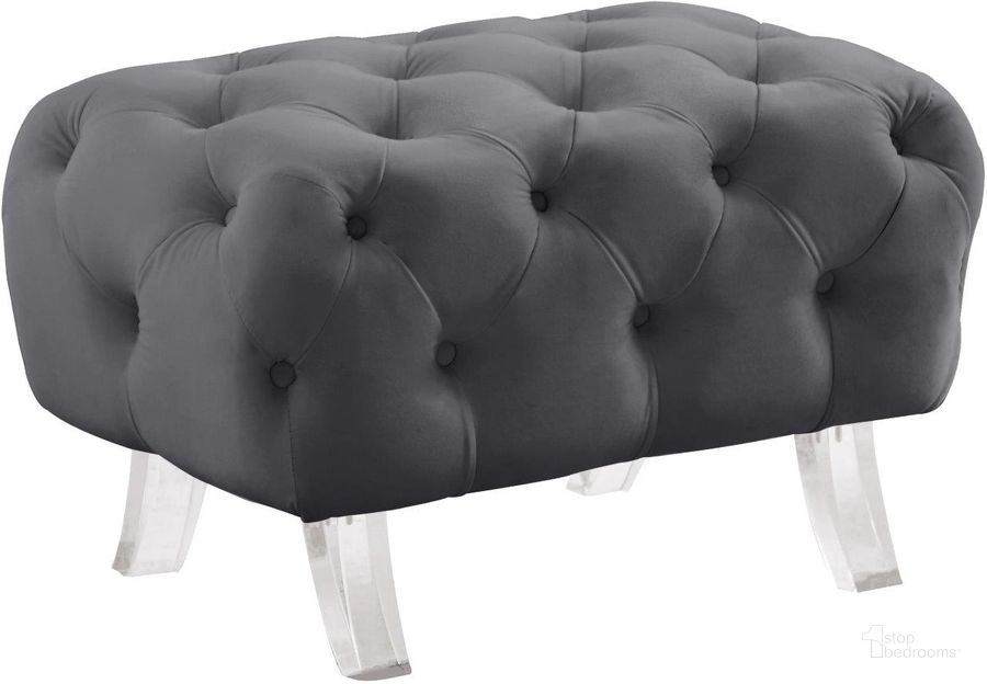 The appearance of Crescent Grey Velvet Ottoman designed by Meridian in the modern / contemporary interior design. This grey velvet piece of furniture  was selected by 1StopBedrooms from Crescent Collection to add a touch of cosiness and style into your home. Sku: 568Grey-Ott. Material: Wood. Product Type: Ottoman. Image1