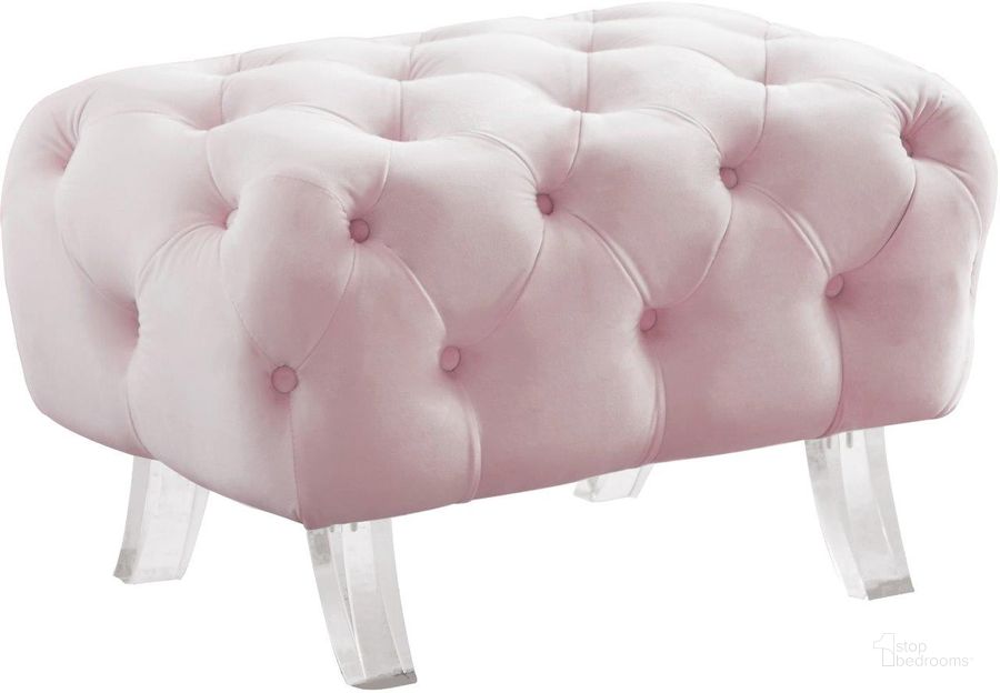 The appearance of Crescent Pink Velvet Ottoman designed by Meridian in the modern / contemporary interior design. This pink velvet piece of furniture  was selected by 1StopBedrooms from Crescent Collection to add a touch of cosiness and style into your home. Sku: 568Pink-Ott. Material: Wood. Product Type: Ottoman. Image1