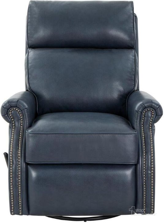 The appearance of Crews Swivel Glider Recliner In Barone Navy Blue designed by BarcaLounger in the modern / contemporary interior design. This navy blue piece of furniture  was selected by 1StopBedrooms from Crews Collection to add a touch of cosiness and style into your home. Sku: 84001570845. Material: Leather. Product Type: Recliner. Image1