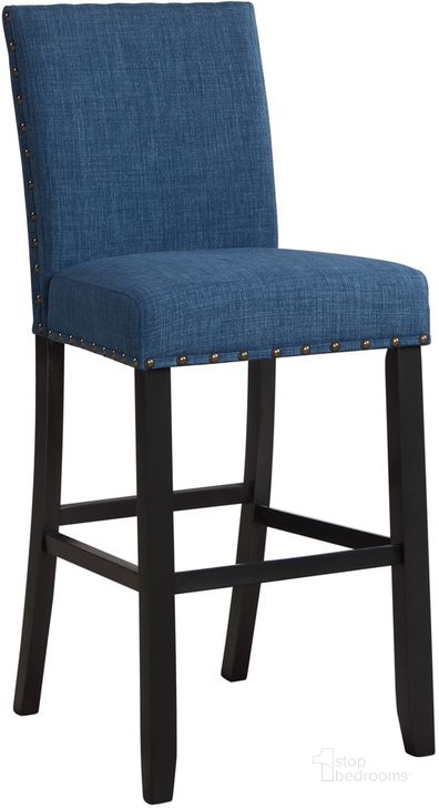 The appearance of Crispin Blue Bar Chair Set of 2 designed by New Classic in the transitional interior design. This blue piece of furniture  was selected by 1StopBedrooms from Crispin Collection to add a touch of cosiness and style into your home. Sku: D162-BS-MAR. Product Type: Bar Chair. Image1