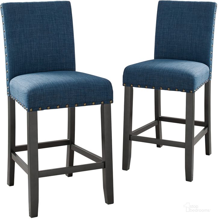 The appearance of Crispin Blue Counter Height Chair Set Of 2 designed by New Classic in the transitional interior design. This blue piece of furniture  was selected by 1StopBedrooms from Crispin Collection to add a touch of cosiness and style into your home. Sku: D162-CS-MAR. Product Type: Counter Height Chair. Image1