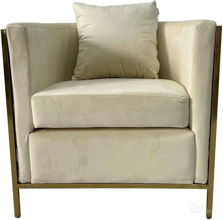 The appearance of Cronos Beige Velvet Chair designed by Artisan Elegance in the modern / contemporary interior design. This beige velvet piece of furniture  was selected by 1StopBedrooms from Cronos Collection to add a touch of cosiness and style into your home. Sku: ACGBGSS003. Product Type: Sofa Chair. Material: Stainless Steel. Image1