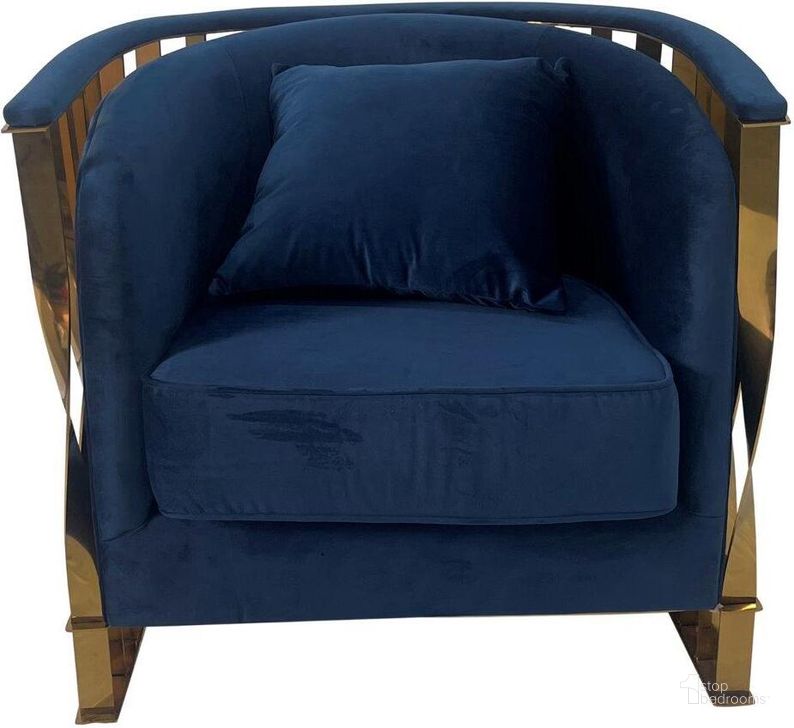 The appearance of Cronos Navy Velvet Sofa Chair 0qb24536832 designed by Artisan Elegance in the modern / contemporary interior design. This navy velvet piece of furniture  was selected by 1StopBedrooms from Cronos Collection to add a touch of cosiness and style into your home. Sku: ACGNBSS006. Product Type: Sofa Chair. Material: Stainless Steel. Image1