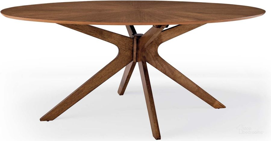 The appearance of Crossroads Walnut 71 Inch Oval Wood Dining Table EEI-3849-WAL designed by Modway in the modern / contemporary interior design. This walnut piece of furniture  was selected by 1StopBedrooms from Crossroads Collection to add a touch of cosiness and style into your home. Sku: EEI-3849-WAL. Table Base Style: Trestle. Table Top Shape: Oval. Material: Wood. Product Type: Dining Table. Size: 71". Image1
