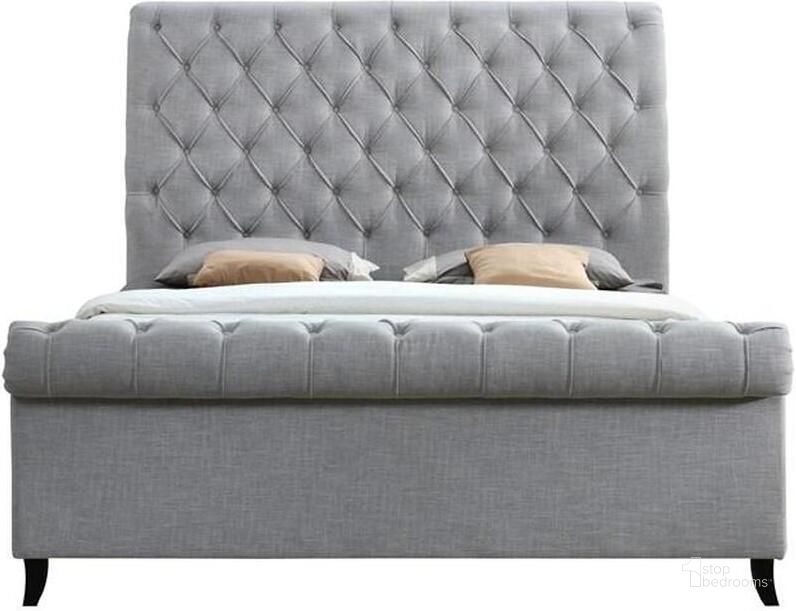 The appearance of Crown Mark Kate Grey King Bed designed by Crown Mark in the transitional interior design. This gray piece of furniture  was selected by 1StopBedrooms from Kate Collection to add a touch of cosiness and style into your home. Sku: 5103-K-HB;5103-K-FB;5103-KQ-RAIL. Bed Type: Sleigh Bed. Product Type: Sleigh Bed. Bed Size: King. Image1