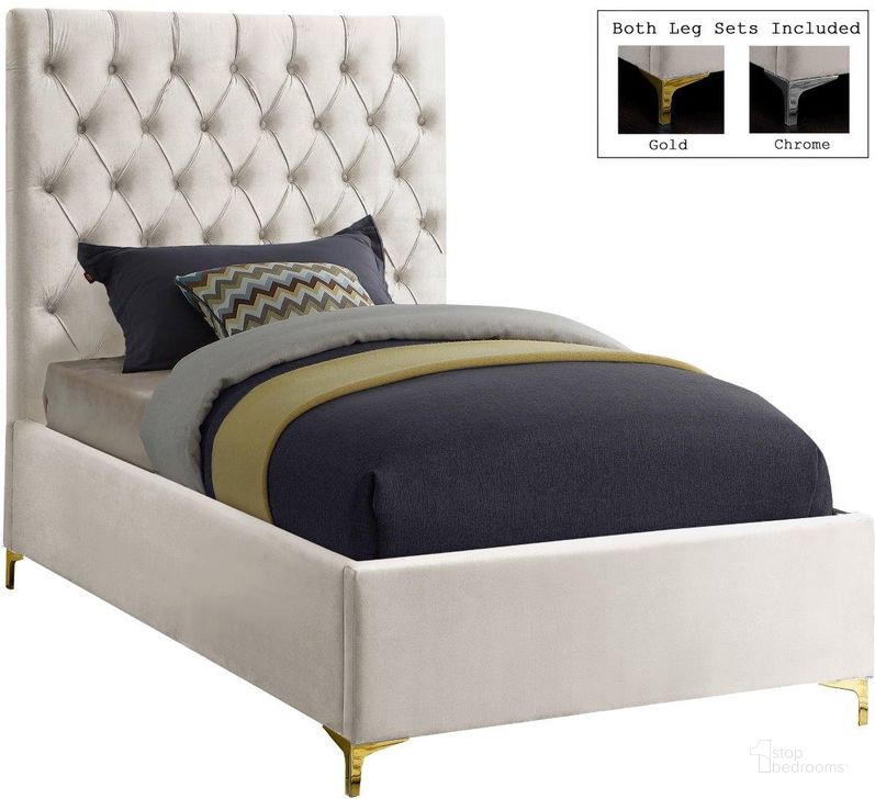 The appearance of Cruz Cream Velvet Twin Bed designed by Meridian in the modern / contemporary interior design. This cream velvet piece of furniture  was selected by 1StopBedrooms from Cruz Collection to add a touch of cosiness and style into your home. Sku: CruzCream-T-1;CruzCream-T-2. Bed Type: Platform Bed. Product Type: Platform Bed. Bed Size: Twin. Material: Velvet. Image1
