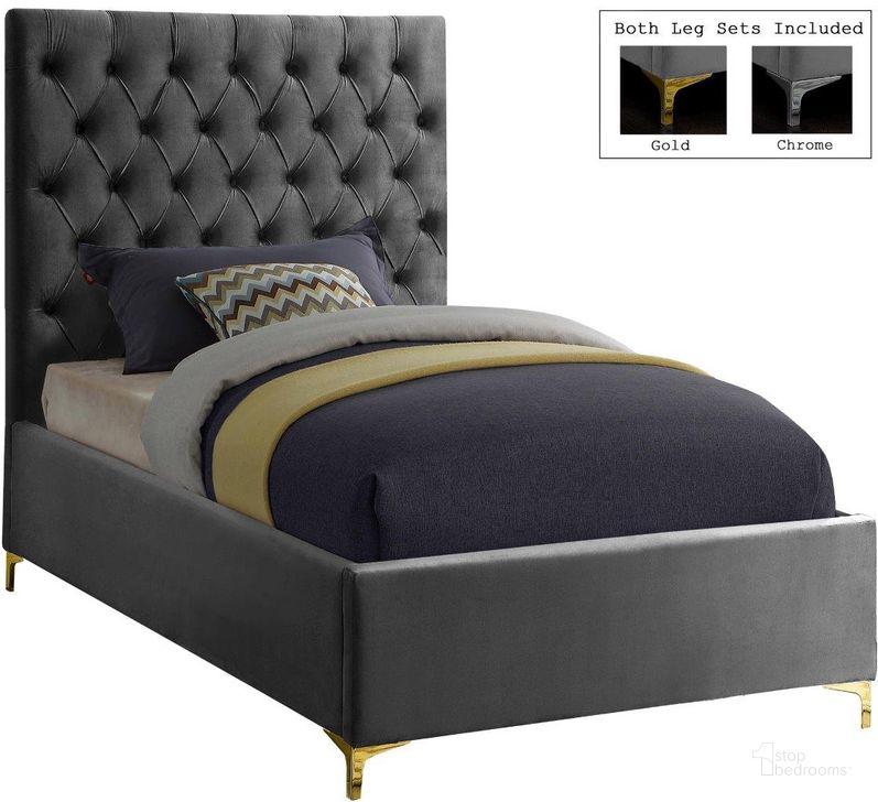 The appearance of Cruz Grey Velvet Twin Bed CruzGrey-T designed by Meridian in the modern / contemporary interior design. This grey velvet piece of furniture  was selected by 1StopBedrooms from Cruz Collection to add a touch of cosiness and style into your home. Sku: CruzGrey-T-1;CruzGrey-T-2. Bed Type: Platform Bed. Product Type: Platform Bed. Bed Size: Twin. Material: Velvet. Image1