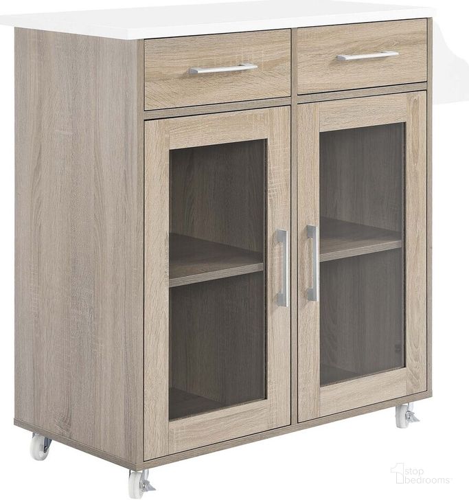 The appearance of Cuisine Kitchen Cart In Oak White designed by Modway in the modern / contemporary interior design. This oak white piece of furniture  was selected by 1StopBedrooms from Cuisine Collection to add a touch of cosiness and style into your home. Sku: EEI-6276-OAK-WHI. Material: Wood. Product Type: Kitchen Cart. Image1