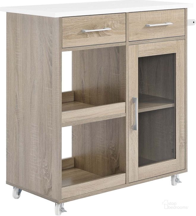 The appearance of Culinary Kitchen Cart With Towel Bar In Oak White designed by Modway in the modern / contemporary interior design. This oak white piece of furniture  was selected by 1StopBedrooms from Culinary Collection to add a touch of cosiness and style into your home. Sku: EEI-6275-OAK-WHI. Material: Wood. Product Type: Kitchen Cart. Image1