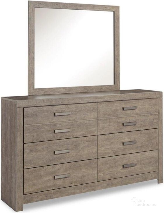 The appearance of Culverbach Dresser and Mirror In Gray designed by Signature Design by Ashley in the transitional interior design. This gray piece of furniture  was selected by 1StopBedrooms from Culverbach Collection to add a touch of cosiness and style into your home. Sku: B070-31;B070-36. Material: Wood. Product Type: Dresser and Mirror. Image1