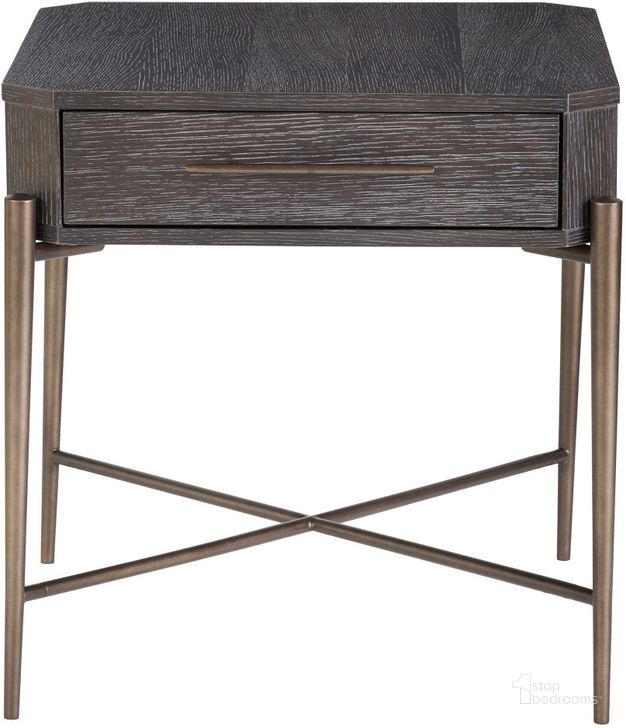 The appearance of Curated Oslo Onyx End Table designed by Universal in the transitional interior design. This brown and gray piece of furniture  was selected by 1StopBedrooms from Curated Collection to add a touch of cosiness and style into your home. Sku: 915A802. Product Type: End Table. Material: Nylon. Image1