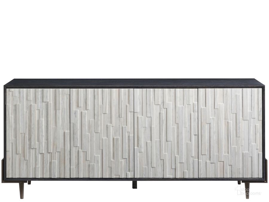 The appearance of Curated Oslo Onyx Entertainment Console designed by Universal in the transitional interior design. This white and brown piece of furniture  was selected by 1StopBedrooms from Curated Collection to add a touch of cosiness and style into your home. Sku: 915A964. Product Type: Entertainment Console. Material: Nylon. Image1