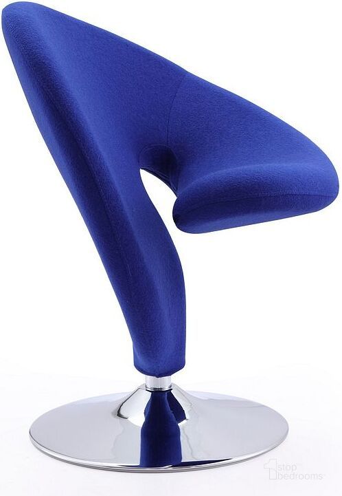 The appearance of Curl Swivel Accent Chair in Blue and Polished Chrome designed by Manhattan Comfort in the modern / contemporary interior design. This blue piece of furniture  was selected by 1StopBedrooms from Curl Collection to add a touch of cosiness and style into your home. Sku: AC040-BL. Material: Metal. Product Type: Accent Chair. Image1