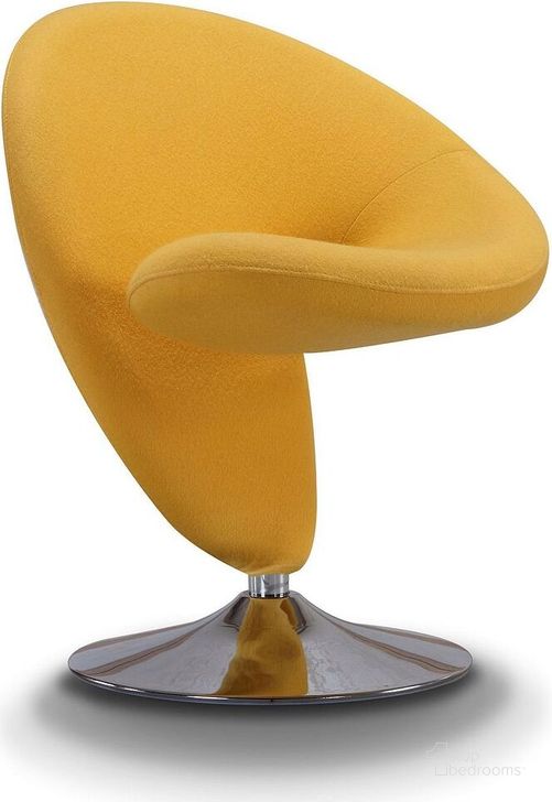 The appearance of Curl Swivel Accent Chair in Yellow and Polished Chrome designed by Manhattan Comfort in the modern / contemporary interior design. This yellow piece of furniture  was selected by 1StopBedrooms from Curl Collection to add a touch of cosiness and style into your home. Sku: AC040-YL. Material: Metal. Product Type: Accent Chair. Image1