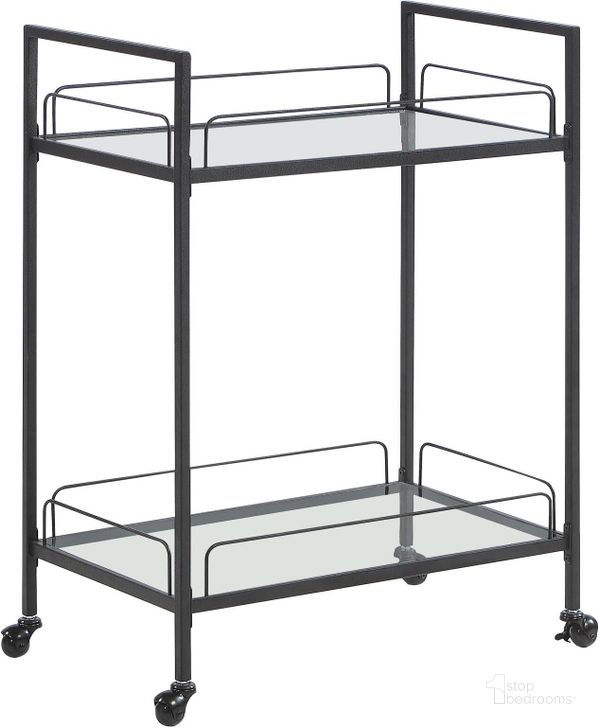 The appearance of Curltis Serving Cart with Glass Shelves In Clear and Black designed by Coaster in the modern / contemporary interior design. This clear/black piece of furniture  was selected by 1StopBedrooms from Curltis Collection to add a touch of cosiness and style into your home. Sku: 181065. Material: Metal. Product Type: Serving Cart. Image1