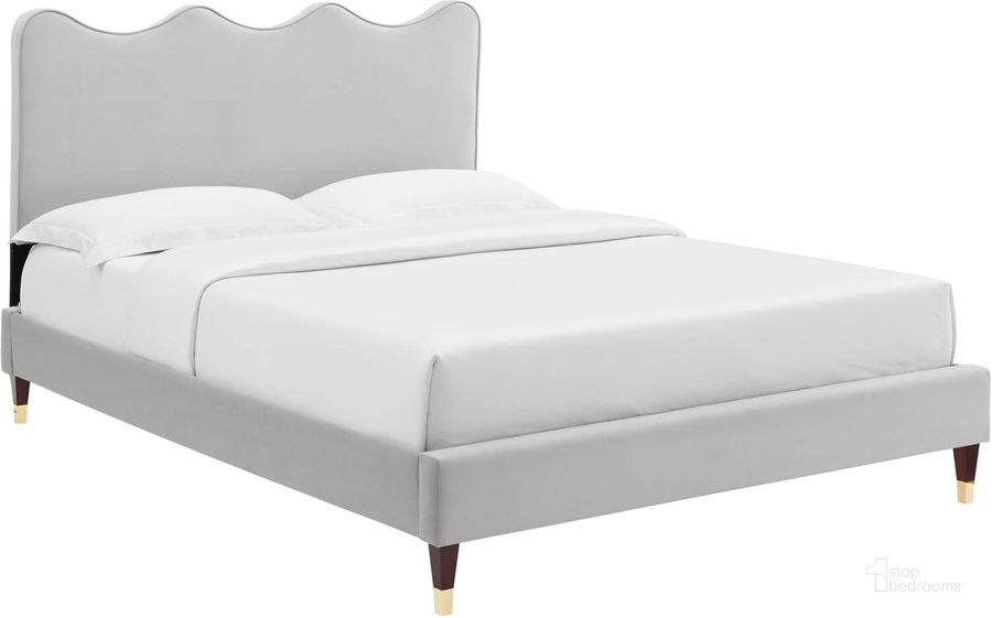 The appearance of Current Performance Velvet Full Platform Bed In Light Gray MOD-6731-LGR designed by Modway in the modern / contemporary interior design. This light gray piece of furniture  was selected by 1StopBedrooms from Current Collection to add a touch of cosiness and style into your home. Sku: MOD-6731-LGR. Bed Type: Platform Bed. Product Type: Platform Bed. Bed Size: Full. Material: MDF. Image1
