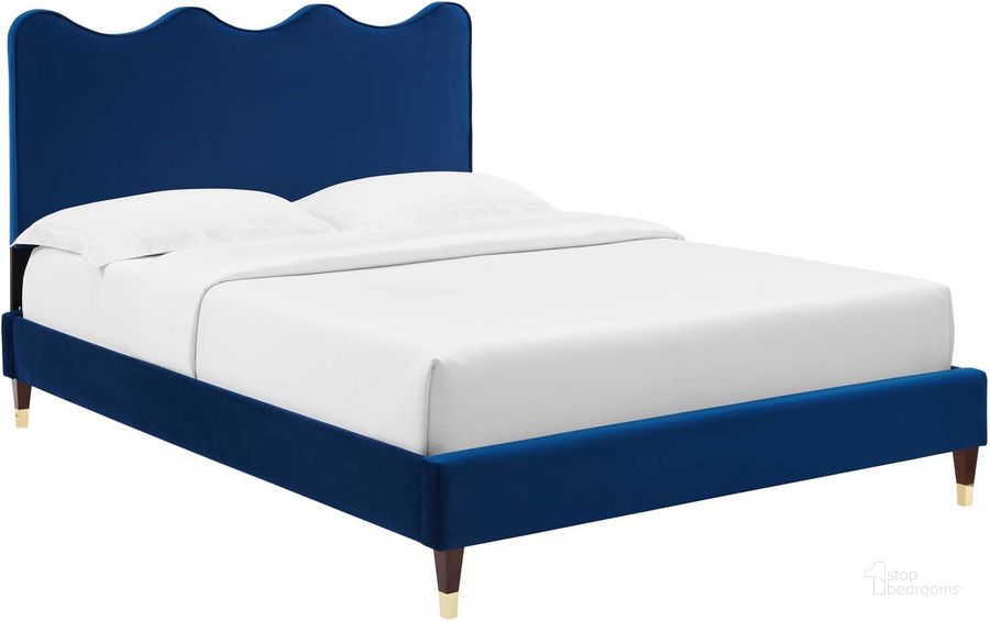 The appearance of Current Performance Velvet Full Platform Bed In Navy MOD-6731-NAV designed by Modway in the modern / contemporary interior design. This navy piece of furniture  was selected by 1StopBedrooms from Current Collection to add a touch of cosiness and style into your home. Sku: MOD-6731-NAV. Bed Type: Platform Bed. Product Type: Platform Bed. Bed Size: Full. Material: MDF. Image1