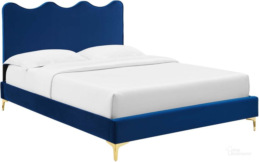 The appearance of Current Performance Velvet Twin Platform Bed In Navy MOD-6727-NAV designed by Modway in the modern / contemporary interior design. This navy piece of furniture  was selected by 1StopBedrooms from Current Collection to add a touch of cosiness and style into your home. Sku: MOD-6727-NAV. Bed Type: Platform Bed. Product Type: Platform Bed. Bed Size: Twin. Material: MDF. Image1