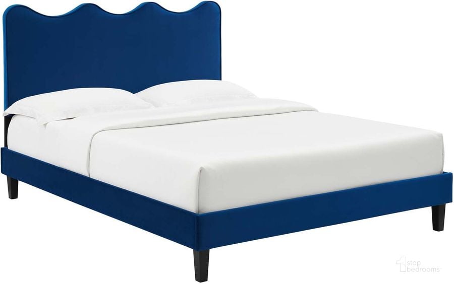 The appearance of Current Performance Velvet Twin Platform Bed In Navy MOD-6729-NAV designed by Modway in the modern / contemporary interior design. This navy piece of furniture  was selected by 1StopBedrooms from Current Collection to add a touch of cosiness and style into your home. Sku: MOD-6729-NAV. Bed Type: Platform Bed. Product Type: Platform Bed. Bed Size: Twin. Material: MDF. Image1