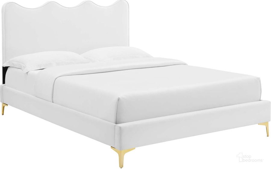 The appearance of Current Performance Velvet Twin Platform Bed In White MOD-6727-WHI designed by Modway in the modern / contemporary interior design. This white piece of furniture  was selected by 1StopBedrooms from Current Collection to add a touch of cosiness and style into your home. Sku: MOD-6727-WHI. Bed Type: Platform Bed. Product Type: Platform Bed. Bed Size: Twin. Material: MDF. Image1