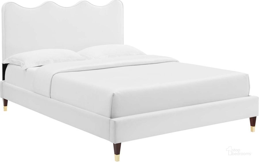 The appearance of Current Performance Velvet Twin Platform Bed In White MOD-6728-WHI designed by Modway in the modern / contemporary interior design. This white piece of furniture  was selected by 1StopBedrooms from Current Collection to add a touch of cosiness and style into your home. Sku: MOD-6728-WHI. Bed Type: Platform Bed. Product Type: Platform Bed. Bed Size: Twin. Material: MDF. Image1