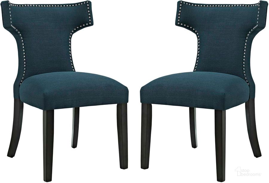 The appearance of Curve Azure Dining Side Chair Fabric Set of 2 designed by Modway in the modern / contemporary interior design. This azure piece of furniture  was selected by 1StopBedrooms from Curve Collection to add a touch of cosiness and style into your home. Sku: EEI-2741-AZU-SET. Material: Wood. Product Type: Side Chair. Image1