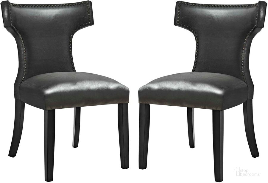 The appearance of Curve Black Dining Chair Vinyl Set of 2 designed by Modway in the modern / contemporary interior design. This black piece of furniture  was selected by 1StopBedrooms from Curve Collection to add a touch of cosiness and style into your home. Sku: EEI-3949-BLK. Material: Wood. Product Type: Dining Chair. Image1