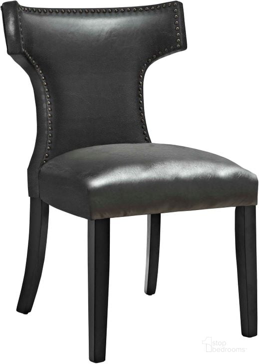 The appearance of Curve Black Vinyl Dining Chair EEI-3922-BLK designed by Modway in the modern / contemporary interior design. This black piece of furniture  was selected by 1StopBedrooms from Curve Collection to add a touch of cosiness and style into your home. Sku: EEI-3922-BLK. Material: Wood. Product Type: Dining Chair. Image1