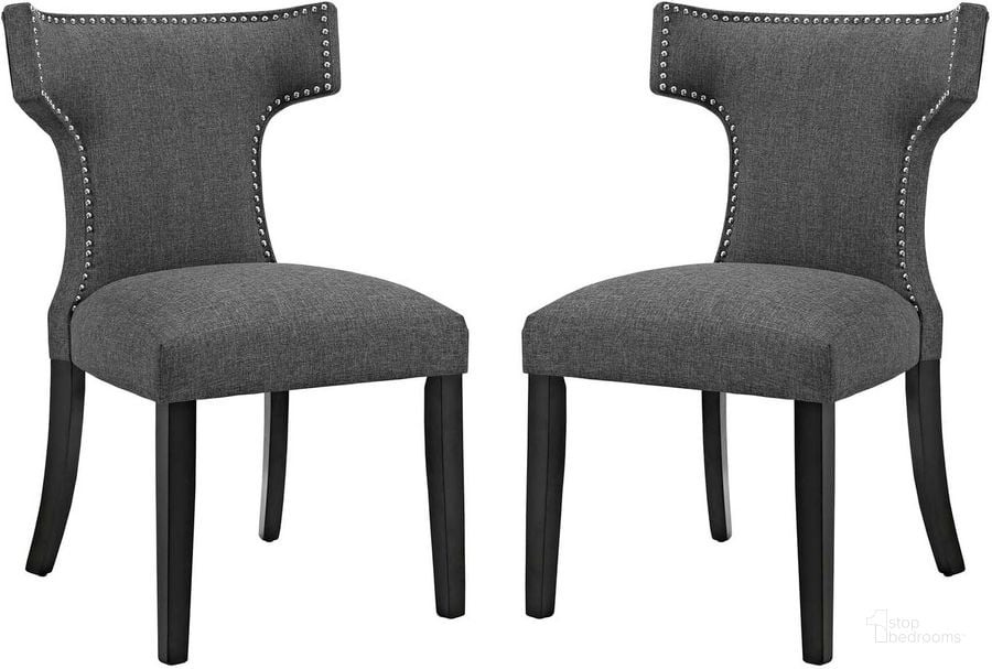 The appearance of Curve Gray Dining Side Chair Fabric Set of 2 designed by Modway in the modern / contemporary interior design. This gray piece of furniture  was selected by 1StopBedrooms from Curve Collection to add a touch of cosiness and style into your home. Sku: EEI-2741-GRY-SET. Material: Wood. Product Type: Side Chair. Image1