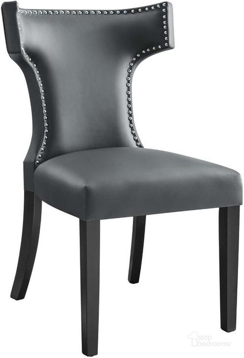 The appearance of Curve Gray Vegan Leather Dining Chair designed by Modway in the modern / contemporary interior design. This gray piece of furniture  was selected by 1StopBedrooms from Curve Collection to add a touch of cosiness and style into your home. Sku: EEI-2220-GRY. Material: Wood. Product Type: Dining Chair. Image1