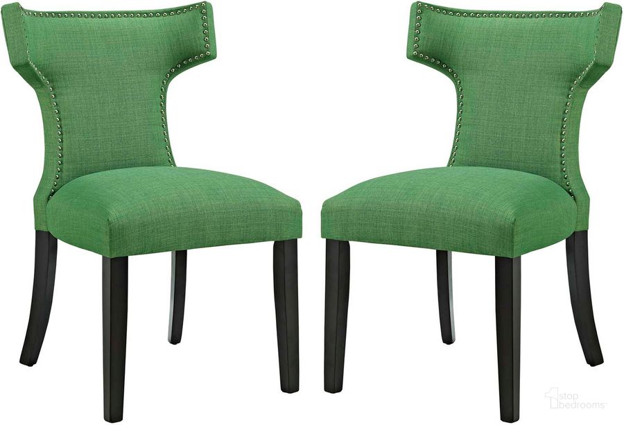 The appearance of Curve Kelly Green Dining Side Chair Fabric Set of 2 designed by Modway in the modern / contemporary interior design. This kelly green piece of furniture  was selected by 1StopBedrooms from Curve Collection to add a touch of cosiness and style into your home. Sku: EEI-2741-GRN-SET. Material: Wood. Product Type: Side Chair. Image1