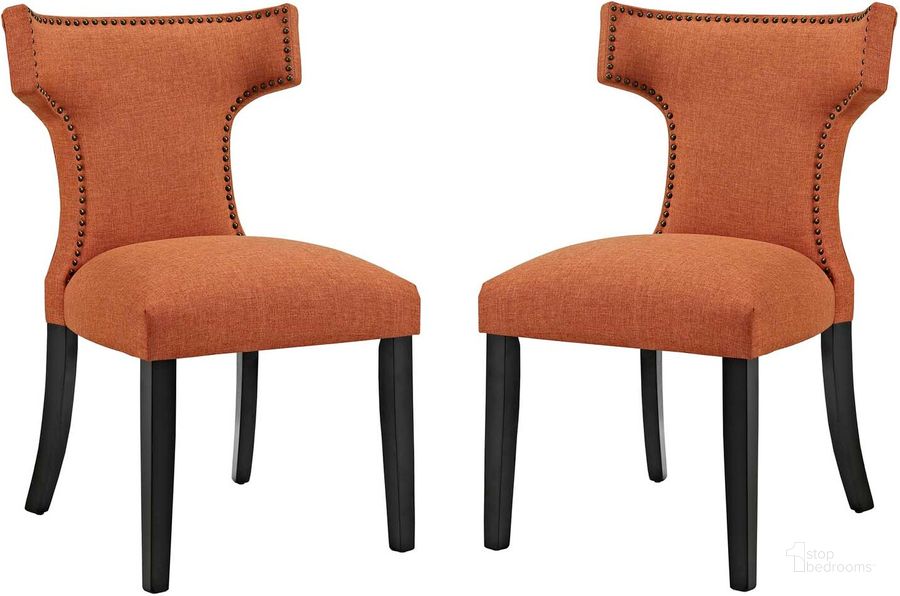 The appearance of Curve Orange Dining Side Chair Fabric Set of 2 designed by Modway in the modern / contemporary interior design. This orange piece of furniture  was selected by 1StopBedrooms from Curve Collection to add a touch of cosiness and style into your home. Sku: EEI-2741-ORA-SET. Material: Wood. Product Type: Side Chair. Image1