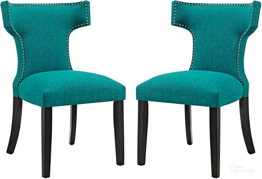The appearance of Curve Teal Dining Side Chair Fabric Set of 2 designed by Modway in the modern / contemporary interior design. This teal piece of furniture  was selected by 1StopBedrooms from Curve Collection to add a touch of cosiness and style into your home. Sku: EEI-2741-TEA-SET. Material: Wood. Product Type: Side Chair. Image1
