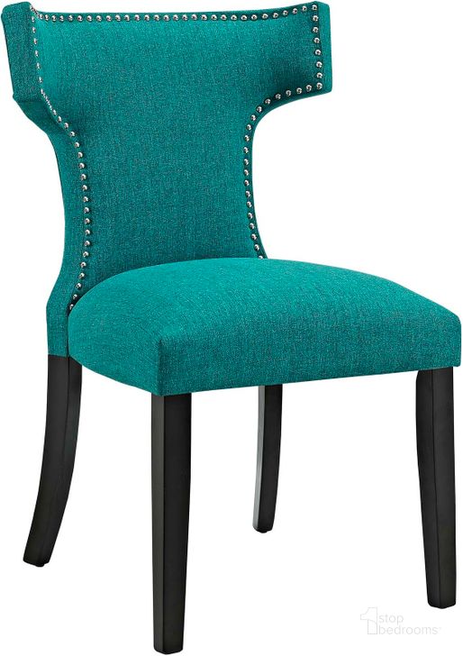 The appearance of Curve Teal Fabric Dining Chair designed by Modway in the modern / contemporary interior design. This teal piece of furniture  was selected by 1StopBedrooms from Curve Collection to add a touch of cosiness and style into your home. Sku: EEI-2221-TEA. Material: Wood. Product Type: Dining Chair. Image1