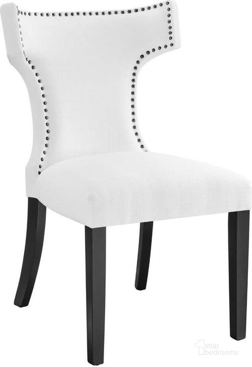 The appearance of Curve White Fabric Dining Chair designed by Modway in the modern / contemporary interior design. This white piece of furniture  was selected by 1StopBedrooms from Curve Collection to add a touch of cosiness and style into your home. Sku: EEI-2221-WHI. Material: Wood. Product Type: Dining Chair. Image1