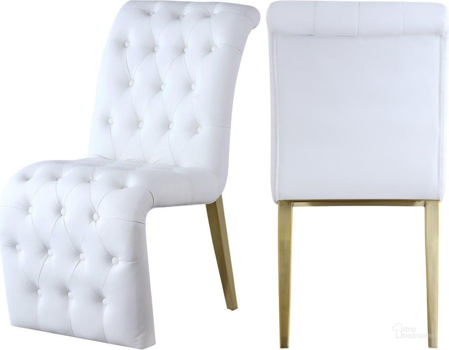 The appearance of Curve White Faux Leather Dining Chair Set of 2 designed by Meridian in the modern / contemporary interior design. This white piece of furniture  was selected by 1StopBedrooms from Curve Collection to add a touch of cosiness and style into your home. Sku: 920White-C. Product Type: Dining Chair. Material: Iron. Image1