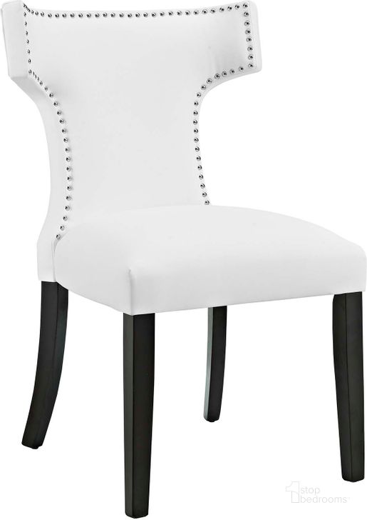 The appearance of Curve White Vinyl Dining Chair EEI-2220-WHI designed by Modway in the modern / contemporary interior design. This white piece of furniture  was selected by 1StopBedrooms from Curve Collection to add a touch of cosiness and style into your home. Sku: EEI-2220-WHI. Material: Wood. Product Type: Dining Chair. Image1