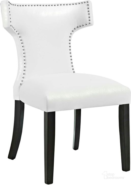 The appearance of Curve White Vinyl Dining Chair EEI-3922-WHI designed by Modway in the modern / contemporary interior design. This white piece of furniture  was selected by 1StopBedrooms from Curve Collection to add a touch of cosiness and style into your home. Sku: EEI-3922-WHI. Material: Wood. Product Type: Dining Chair. Image1