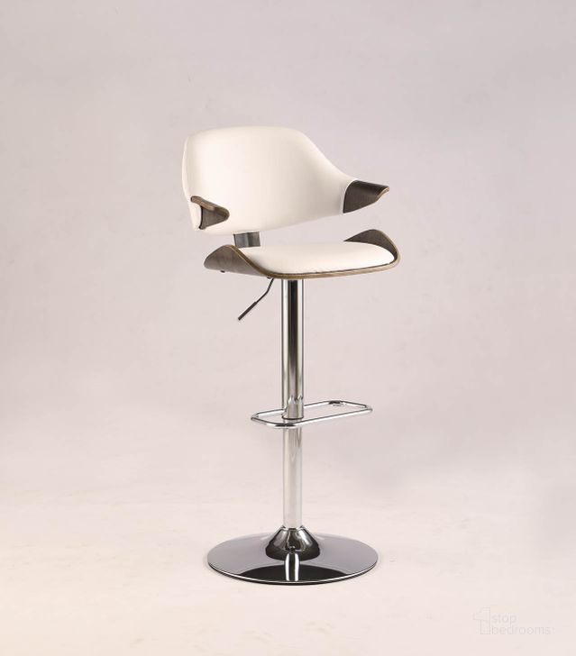 The appearance of Curved Back Pneumatic-Adjustable Stool 1320-AS-WHT designed by Chintaly Imports in the modern / contemporary interior design. This white piece of furniture  was selected by 1StopBedrooms from  to add a touch of cosiness and style into your home. Sku: 1320-AS-WHT. Product Type: Barstool. Image1