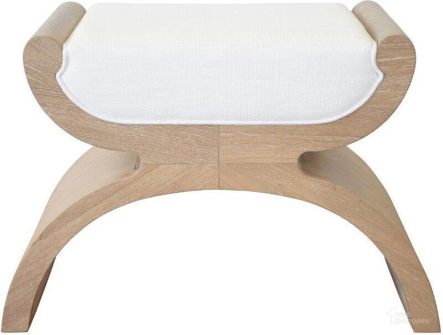 The appearance of Curved Base Stool With White Linen Cushion In Cerused Oak designed by Worlds Away in the traditional interior design. This oak piece of furniture  was selected by 1StopBedrooms from  to add a touch of cosiness and style into your home. Sku: JANNA CO. Product Type: Stool. Material: Plywood. Image1