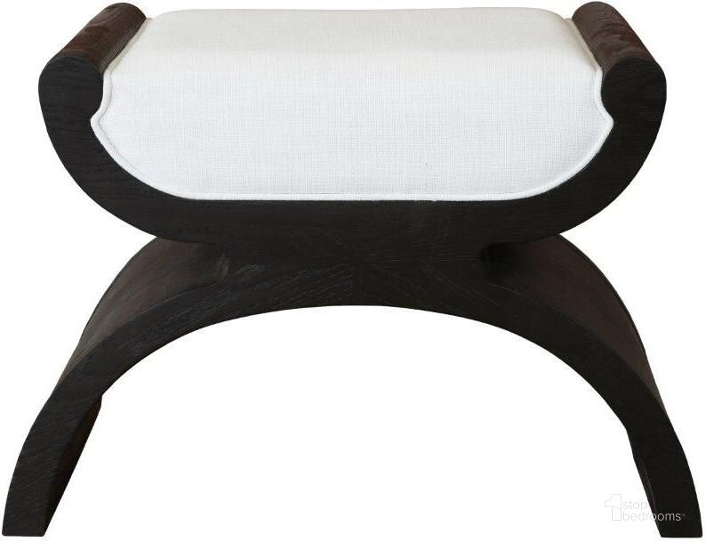 The appearance of Curved Base Stool With White Linen Cushion In Espresso Oak designed by Worlds Away in the traditional interior design. This dark espresso piece of furniture  was selected by 1StopBedrooms from  to add a touch of cosiness and style into your home. Sku: JANNA ES. Product Type: Stool. Material: Plywood. Image1