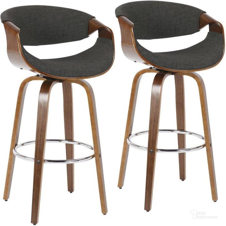 The appearance of Curvini 30 Inch Barstool Set of 2 In Charcoal designed by Lumisource in the transitional interior design. This charcoal piece of furniture  was selected by 1StopBedrooms from Curvo Collection to add a touch of cosiness and style into your home. Sku: B30-CRVNI2-SWVR WLCHAR2. Material: Wood. Product Type: Barstool. Image1