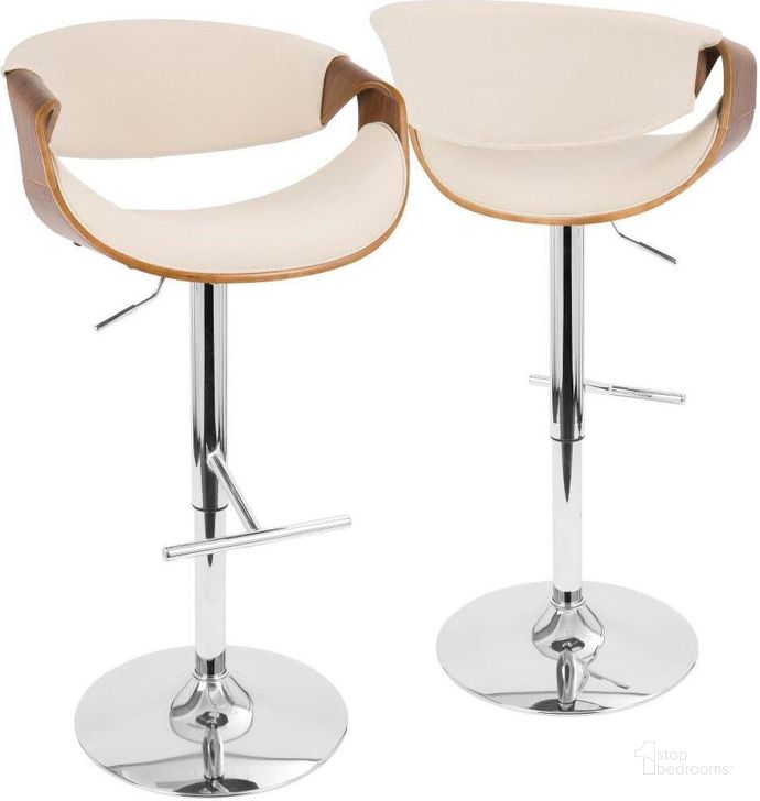 The appearance of Curvo Mid-Century Modern Adjustable Barstool With Swivel In Walnut And Cream designed by Lumisource in the transitional interior design. This walnut piece of furniture  was selected by 1StopBedrooms from Curvo Collection to add a touch of cosiness and style into your home. Sku: BS-CURVO WL+CR. Material: Wood. Product Type: Barstool. Image1