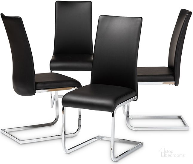 The appearance of Cyprien Modern And Contemporary Black Faux Leather Upholstered Dining Chair (Set Of 4) designed by Baxton Studio in the modern / contemporary interior design. This black piece of furniture  was selected by 1StopBedrooms from Cyprien Collection to add a touch of cosiness and style into your home. Sku: 140919-Black-4PC-Set. Product Type: Dining Chair. Material: MDF. Image1