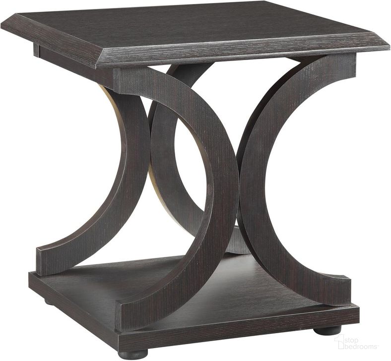 The appearance of Cyrill Brown End Table designed by Isaac Tahari in the transitional interior design. This brown piece of furniture  was selected by 1StopBedrooms from Cyrill Collection to add a touch of cosiness and style into your home. Sku: 703147. Table Top Shape: Triangular. Material: Wood. Product Type: End Table. Image1