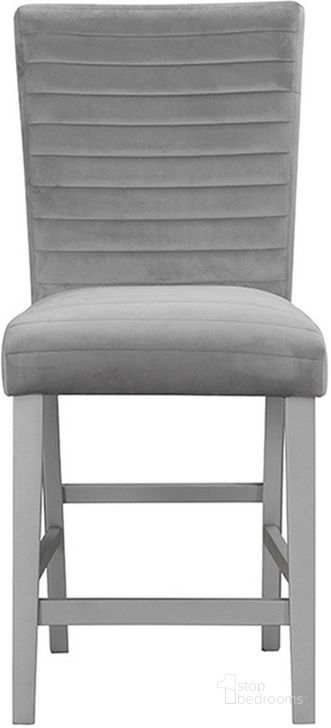 The appearance of D1903Bs Barstool Set Of 2 designed by Global Furniture USA in the transitional interior design. This grey and silver piece of furniture  was selected by 1StopBedrooms from D1903Bs Collection to add a touch of cosiness and style into your home. Sku: D1903BS-GRY. Product Type: Barstool. Material: Velvet. Image1