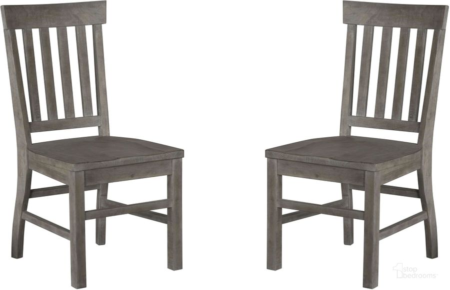 The appearance of Tinley Park Dove Tail Grey Dining Side Chair Set of 2 designed by Magnussen in the transitional interior design. This brown piece of furniture  was selected by 1StopBedrooms from Tinley Park Collection to add a touch of cosiness and style into your home. Sku: D4646-60. Material: Wood. Product Type: Side Chair. Image1